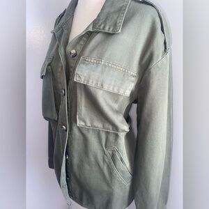 CAMAIEU Women's Olive Green 100% Cotton Cargo Jacket - Size L - NEW